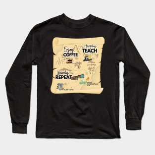 Funny Coffee Teach Repeat Map Long Sleeve T-Shirt